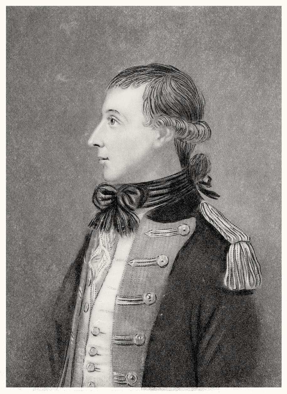 Theobald Wolfe Tone (1763-98), egy eredeti portréról, amely őt ábrázolja önkéntes egyenruhájában alkotó: T.W. Huffam