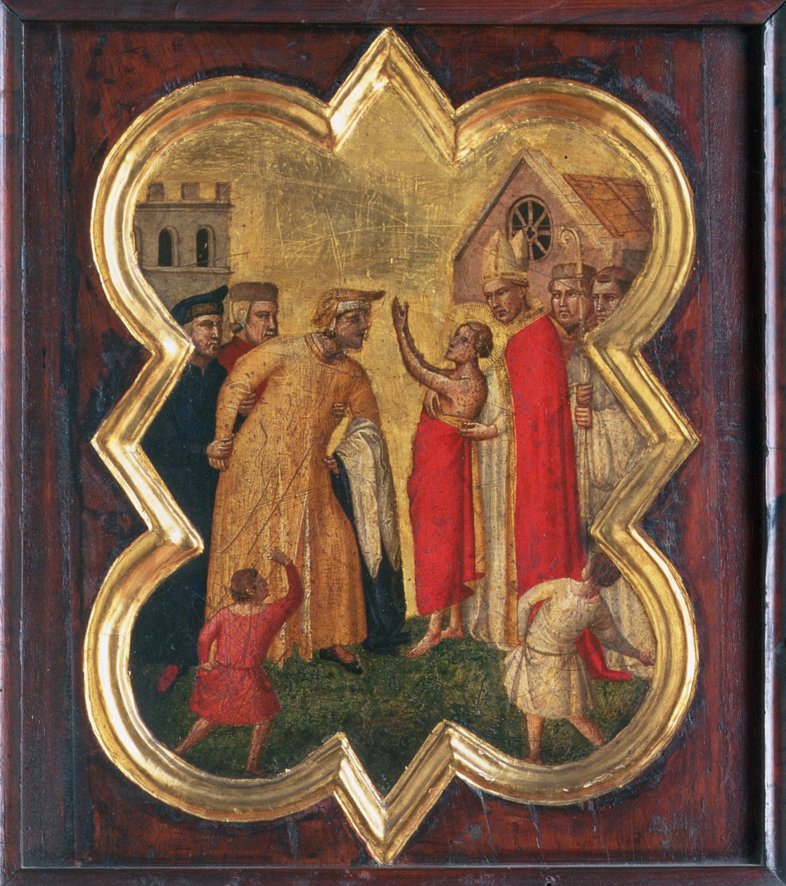 Szent Ferenc a püspök előtt (tempera a táblán) alkotó: Taddeo Gaddi