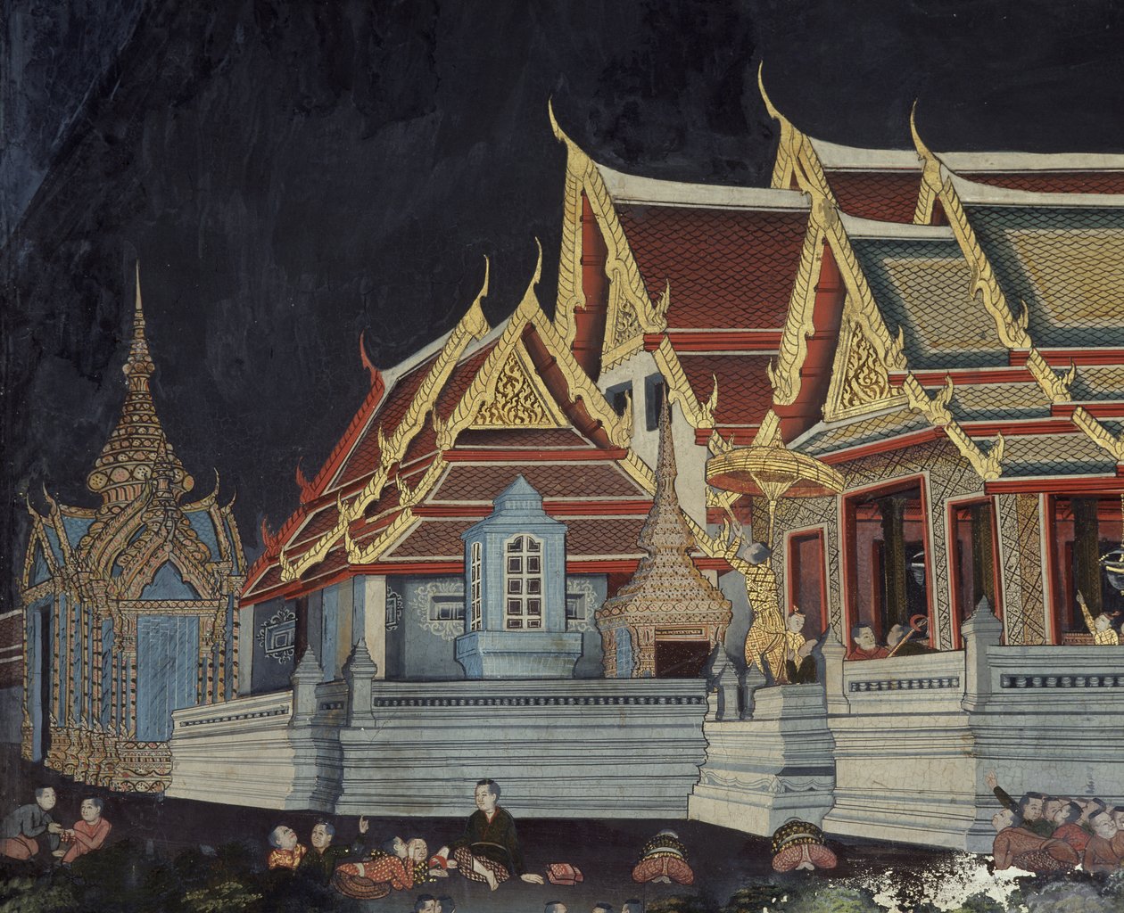 Részlet Mongkut királyról, aki napfogyatkozást néz (falfestmény) alkotó: Thai School