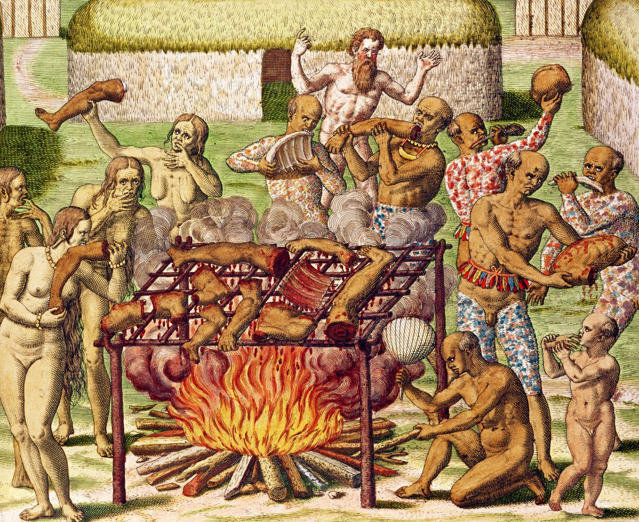 A kannibalizmus jelenete, az "Americae Tertia Pars..."-ból, 1592 (színes metszet) alkotó: Theodore de Bry