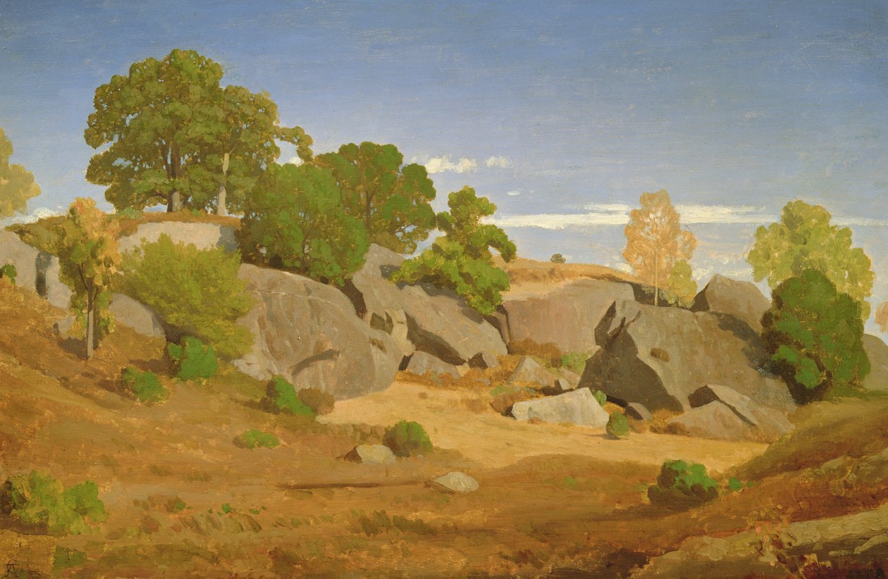 Sziklák Fontainebleau-ban alkotó: Theodore Caruelle d Aligny