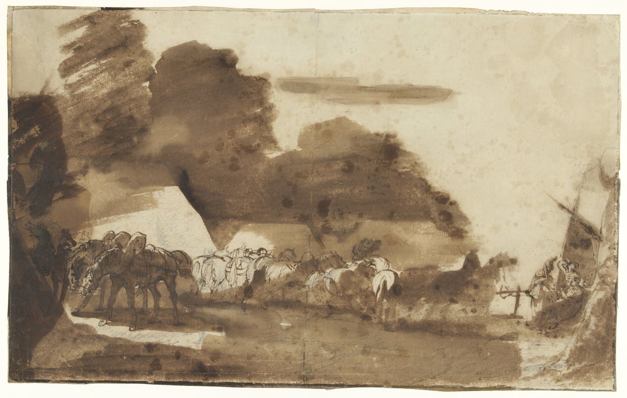 Bivak lovakkal és katonákkal alkotó: Theodore Gericault