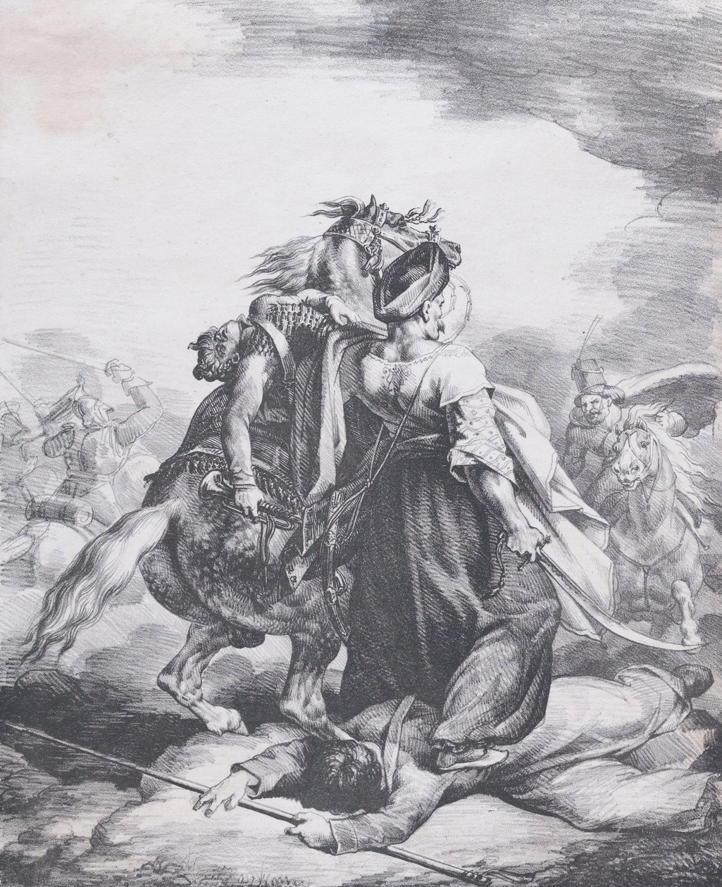 Mameluck egy sebesült trombitás védelmében, 1818. alkotó: Theodore Gericault