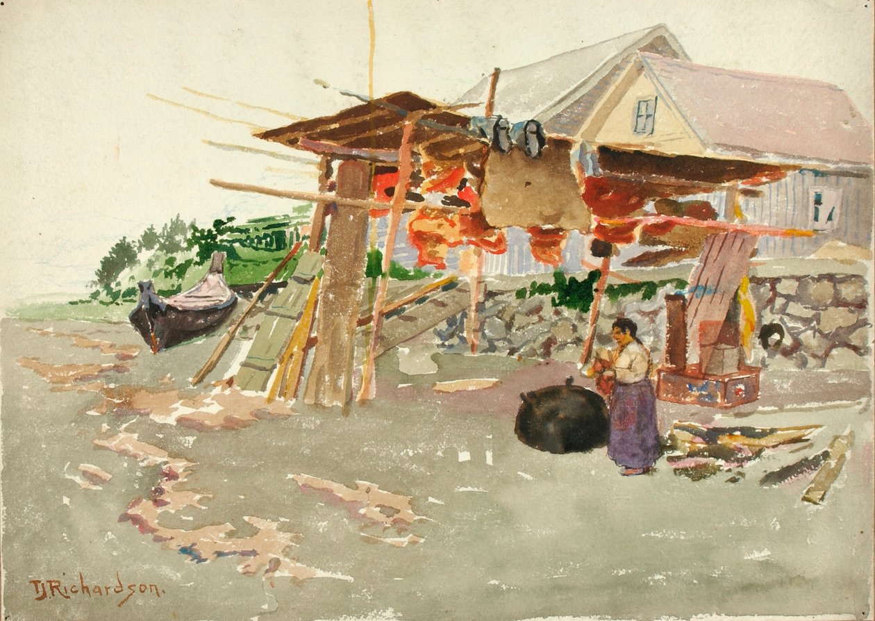 Lazacszárítás, Indian Village, Alaszka alkotó: Theodore J. Richardson