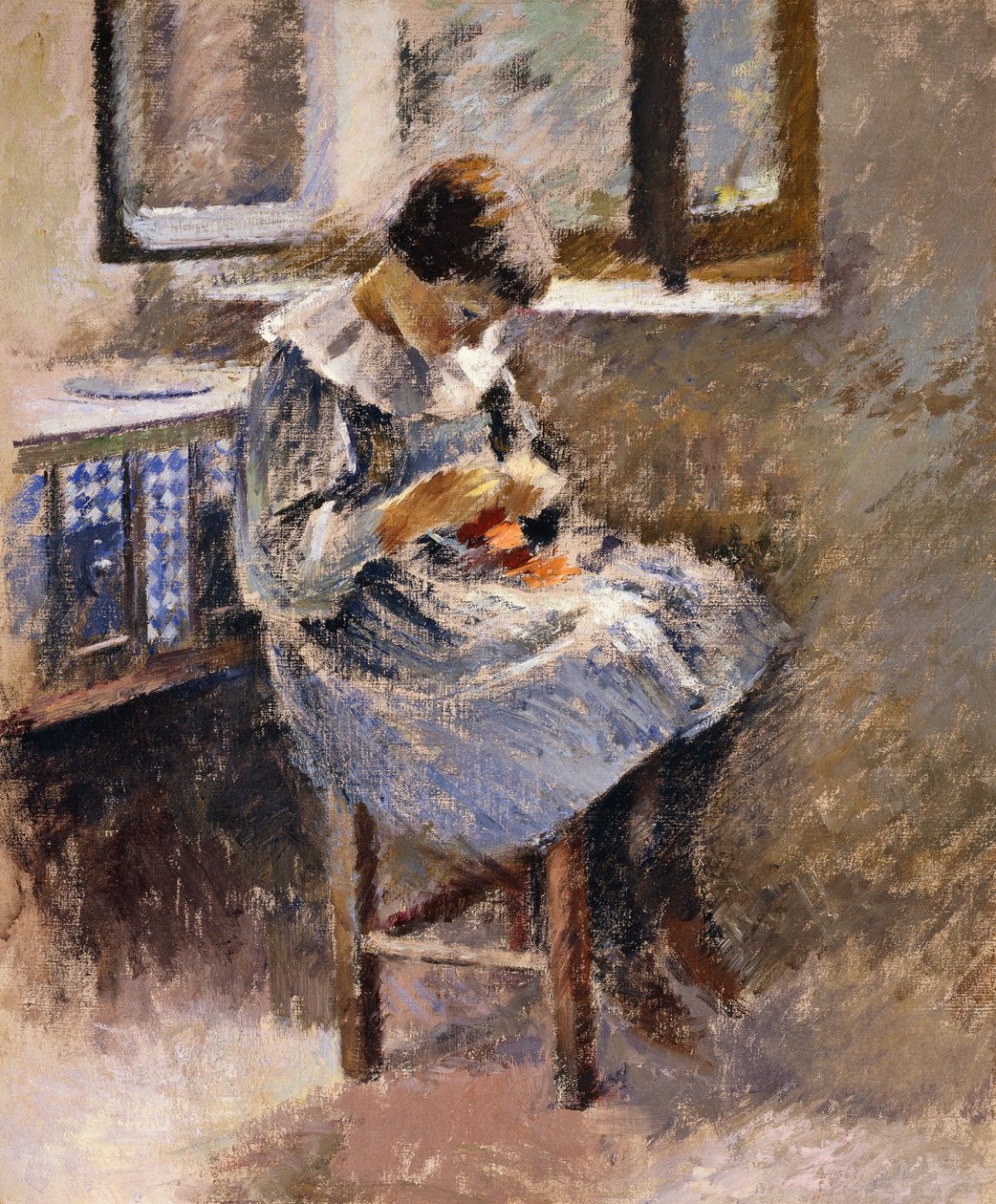 Lányvarró, 1886 körül alkotó: Theodore Robinson