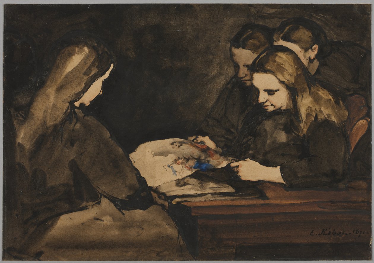 Négy lány rajzot tanul alkotó: Theodule Ribot