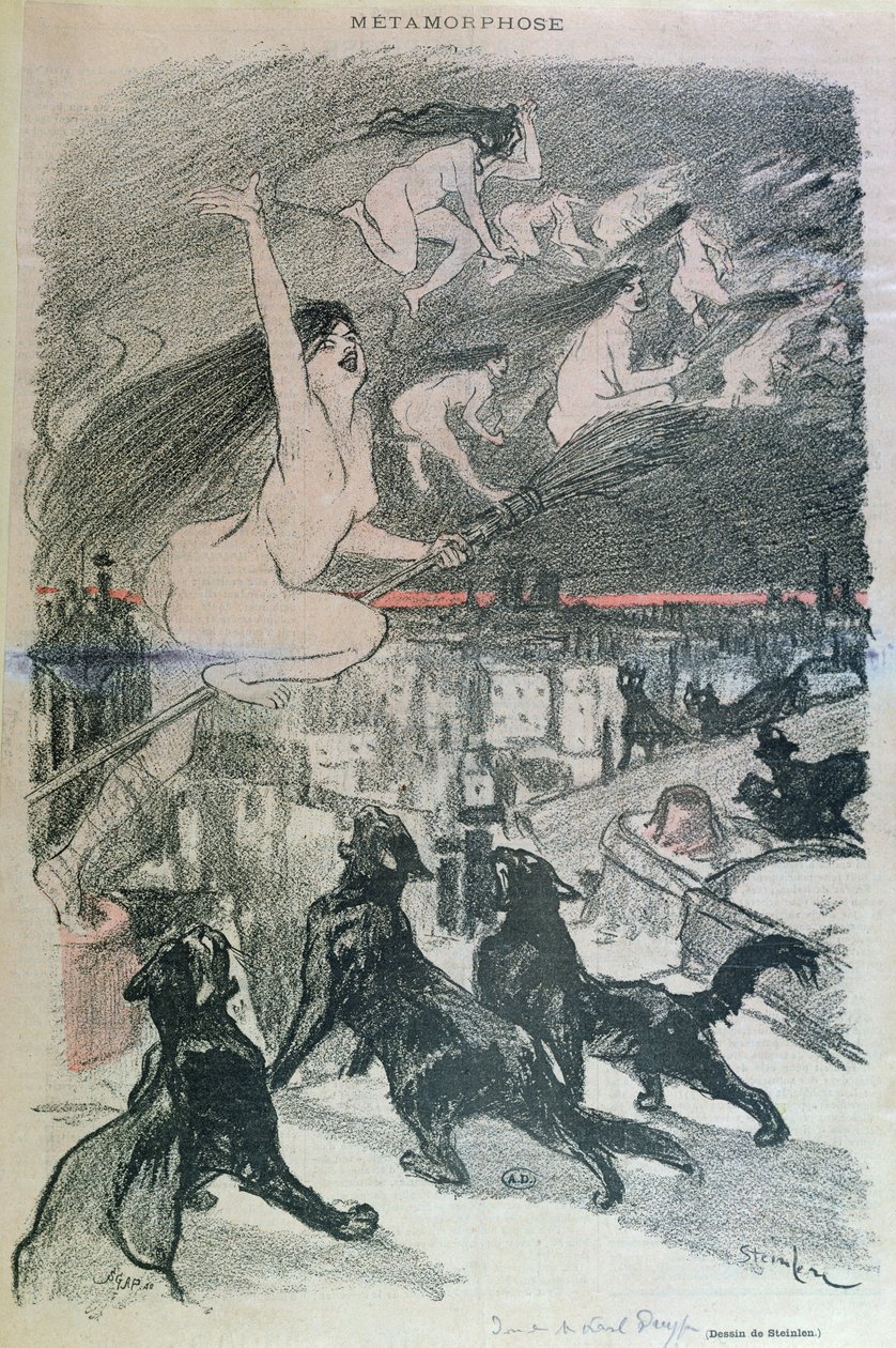 Metamorfózis - fekete macskák boszorkánnyá alakulnak át, 19. század vége alkotó: Théophile Alexandre Steinlen