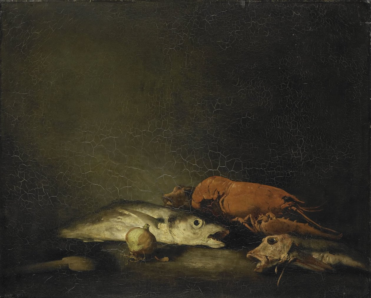Csendélet hallal és homárral alkotó: Théodule Augustin Ribot