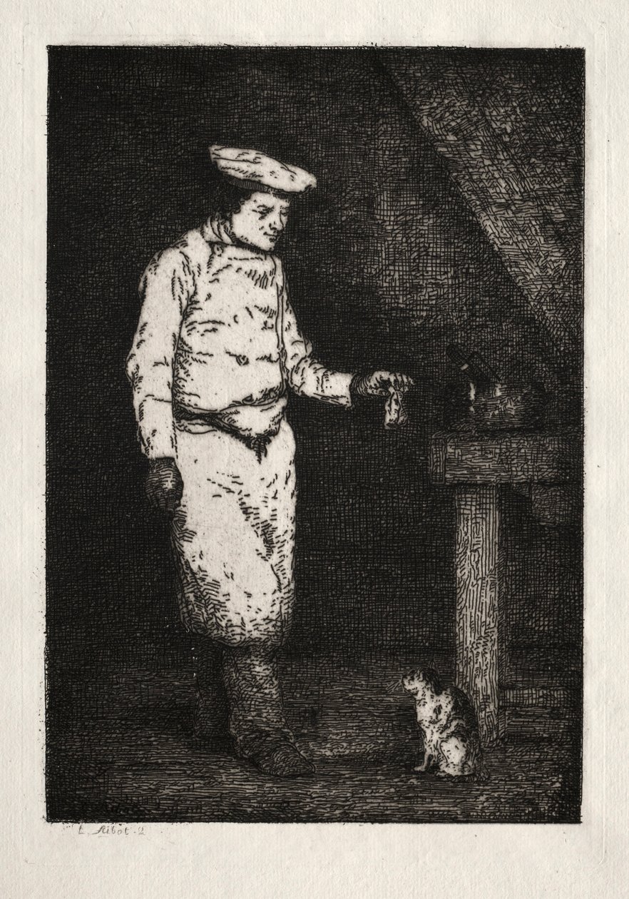 A macska ebédje. alkotó: Auguste Theodule Ribot