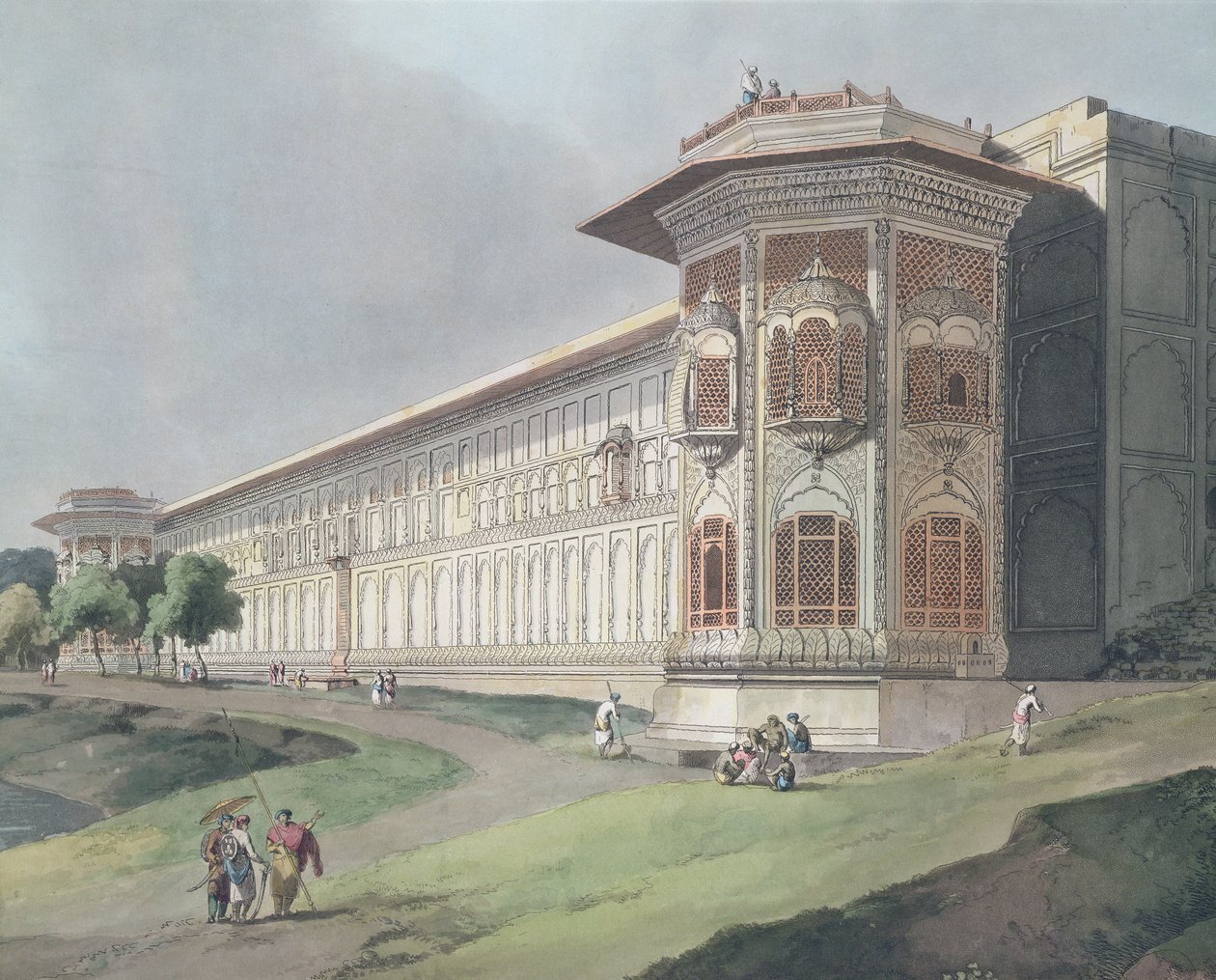 Cotsea Bhaug a Jumna folyón Delhiben, 4. tábla az „Oriental Scenery: Twenty Four Views in Hindoostan” című filmből, 1795-ben (lásd még: 136027) alkotó: Thomas und William Daniell