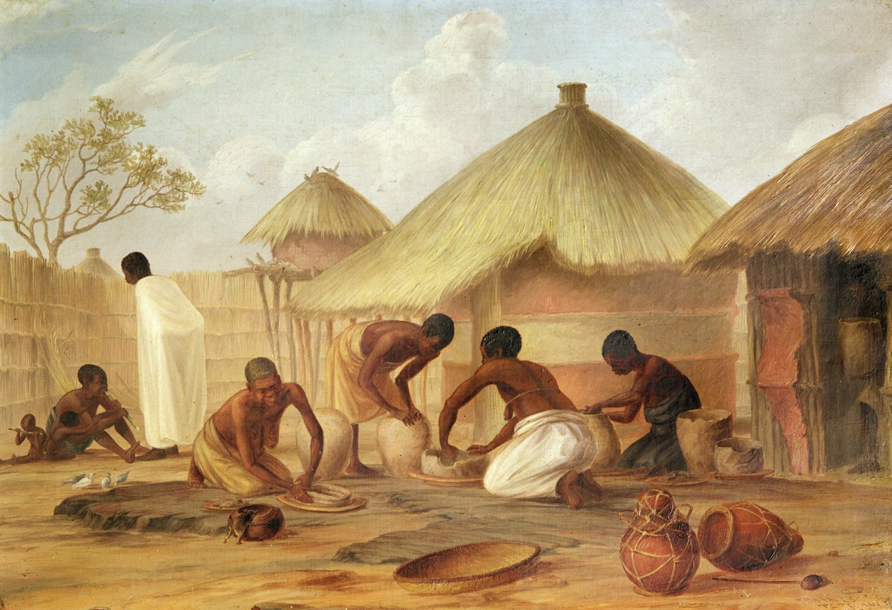 Cukorgyártás Katipóban – Panelák vagy edények készítése a cukor tárolására, 1859 alkotó: Thomas Baines