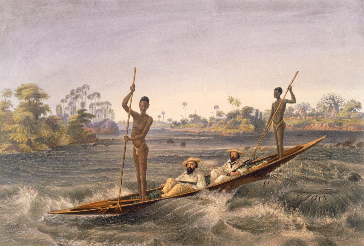 Zanjueelah, a zuhatag hajósa, a "The Victoria Falls, Zambesi River" kocsmából. 1865 alkotó: Thomas Baines