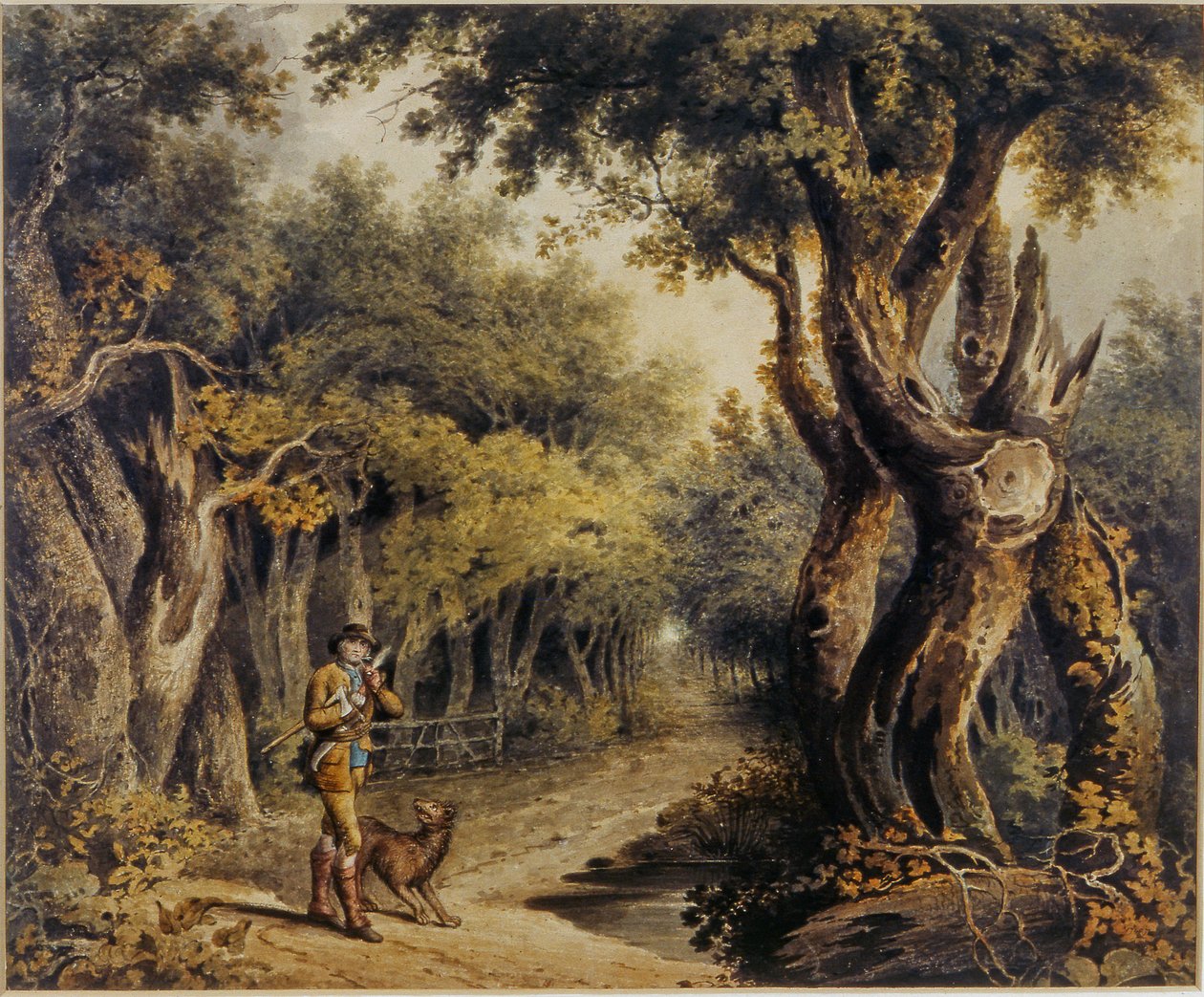 Erdei jelenet Woodman és kutya alkotó: Thomas Barker of Bath