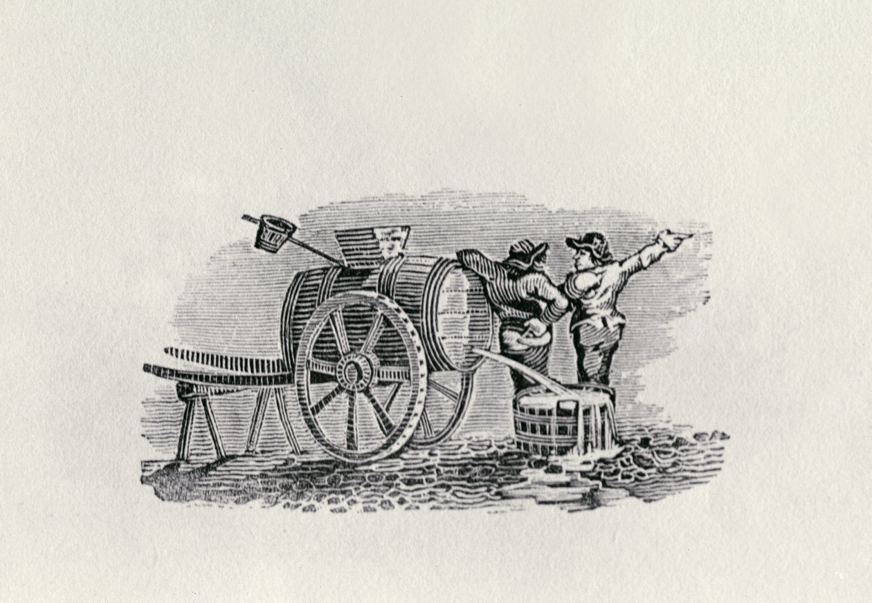 Két férfi hordókocsival (fametszet) alkotó: Thomas Bewick
