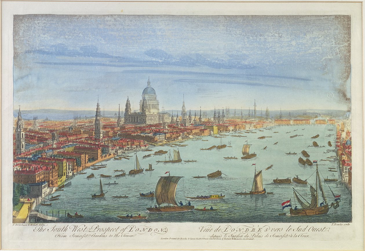 London South West Prospect, a Somerset Gardenstől a Towerig (színes litográfia) alkotó: Thomas Bowles