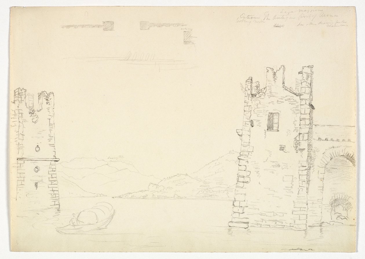Antik Arona kikötője, Lago Maggiore, 1842 (grafit ceruza szőtt papíron) alkotó: Thomas Cole