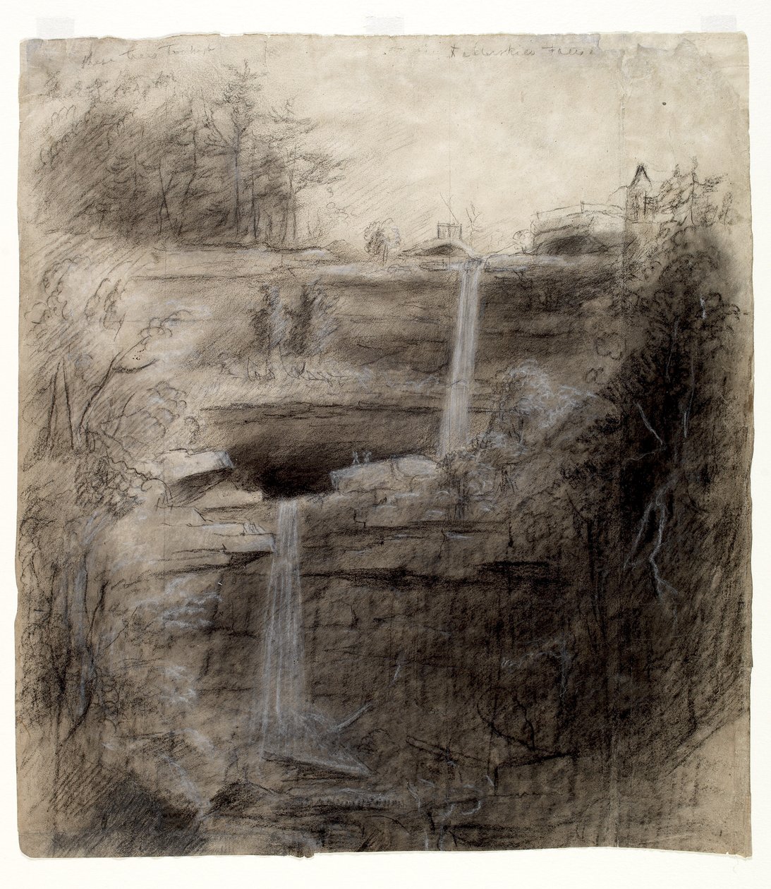 Dupla vízesés – Kaaterskill-vízesés, 1826 (szén, fekete-fehér zsírkréta és grafitceruza papíron) alkotó: Thomas Cole