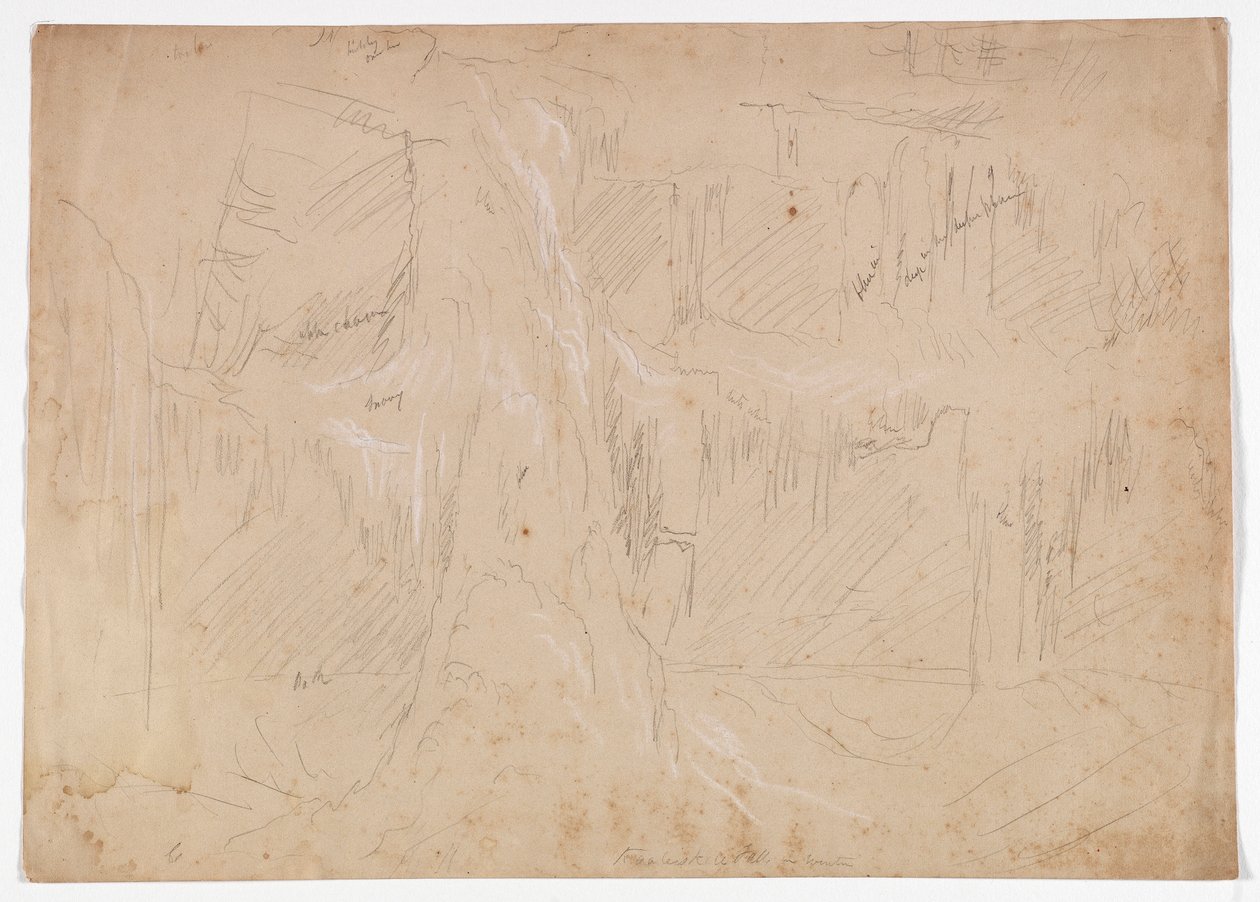 Kaaterskill ősz télen, 1843 (grafitceruza fehér krétával a papíron) alkotó: Thomas Cole