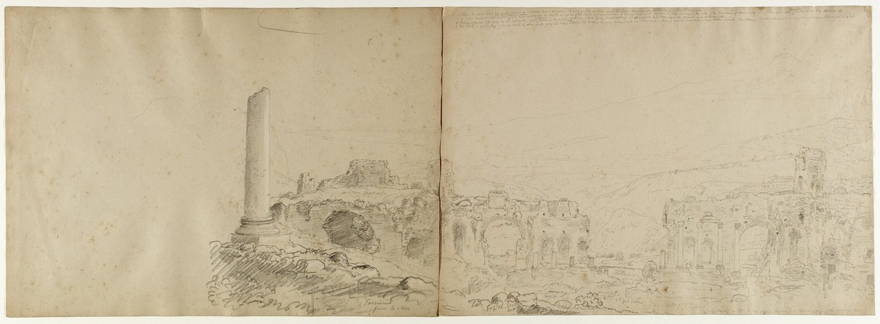 Etna Taormina, Szicília, 1842 (ceruza fehér krétával a papíron) alkotó: Thomas Cole
