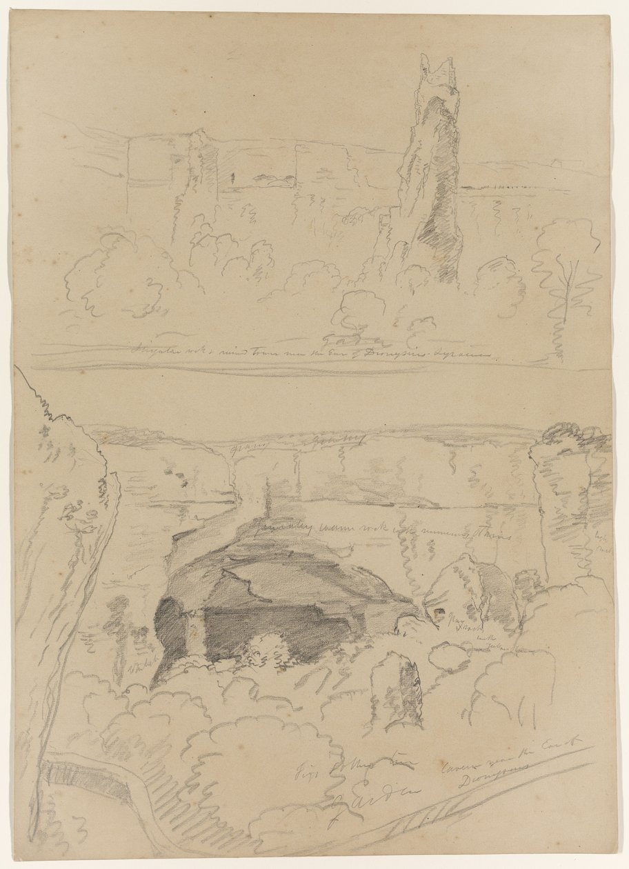 Szikla, toronyromok és barlang a Dionüszosz füle mellett, Szirakúza, Szicília, 1842 alkotó: Thomas Cole