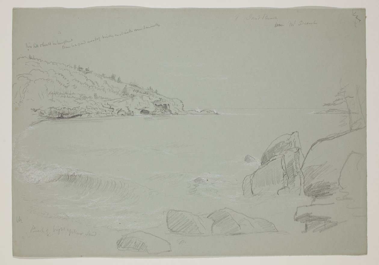 Sand Beach, Mount Desert, 1844 (ceruza fehér krétával papíron) alkotó: Thomas Cole