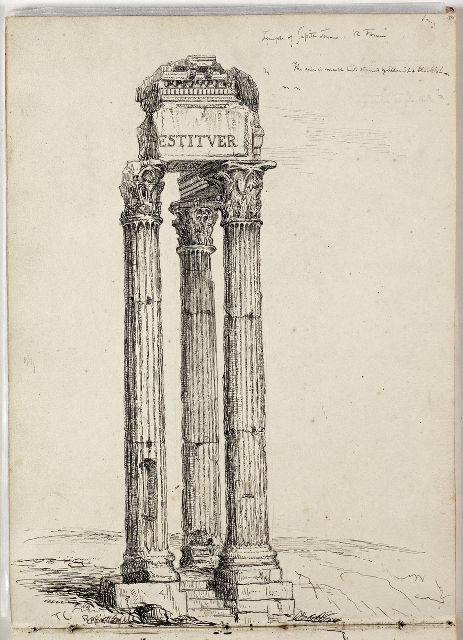Vespasianus temploma, Jupiter Tonans temploma, római, Forum, c. 1831 (toll és tinta ceruzával papíron) alkotó: Thomas Cole