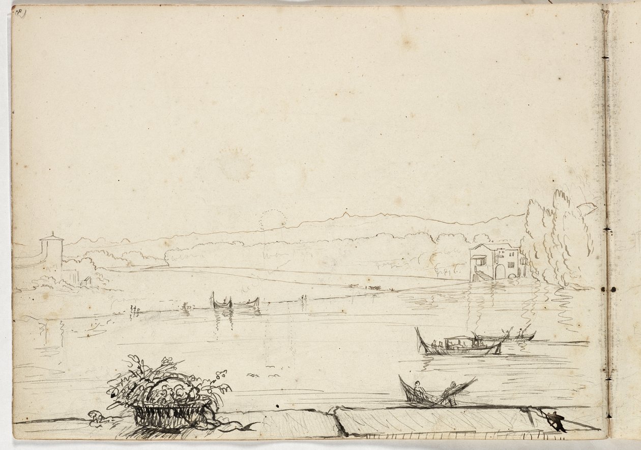 Untitled (tanulmány egy folyami jelenetről csónakokkal) 1831 (toll és tinta ceruzával papíron) alkotó: Thomas Cole