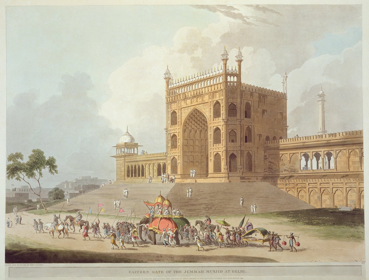 A Jummah Musjid keleti kapuja Delhiben, a Keleti tájképből: Huszonnégy nézet Hindoostanban, 1795 alkotó: Thomas Daniell