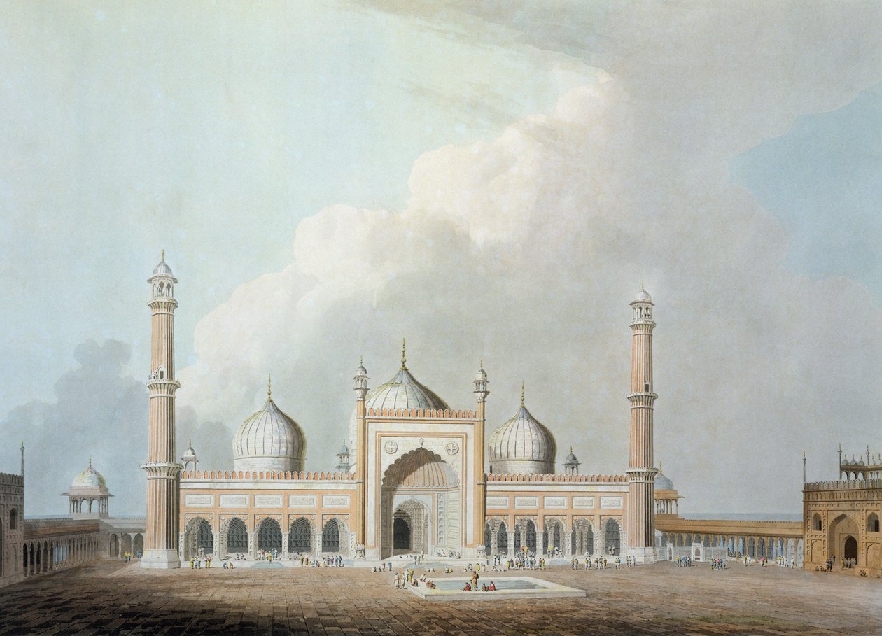 A Jummah Musjed, Delhi, XXIII. tábla a „Keleti táj”-ból, 1797-ben (színes akvatinta) alkotó: Thomas Daniell