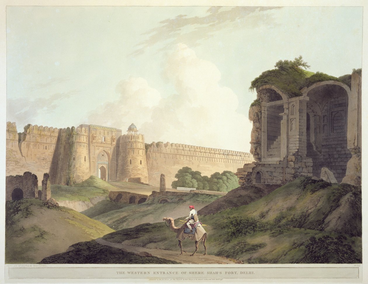 A delhibeli Shere Shah erőd nyugati bejárata a „Keleti táj: Huszonnégy nézet Hindoostanban” című filmből, 1796 alkotó: Thomas Daniell