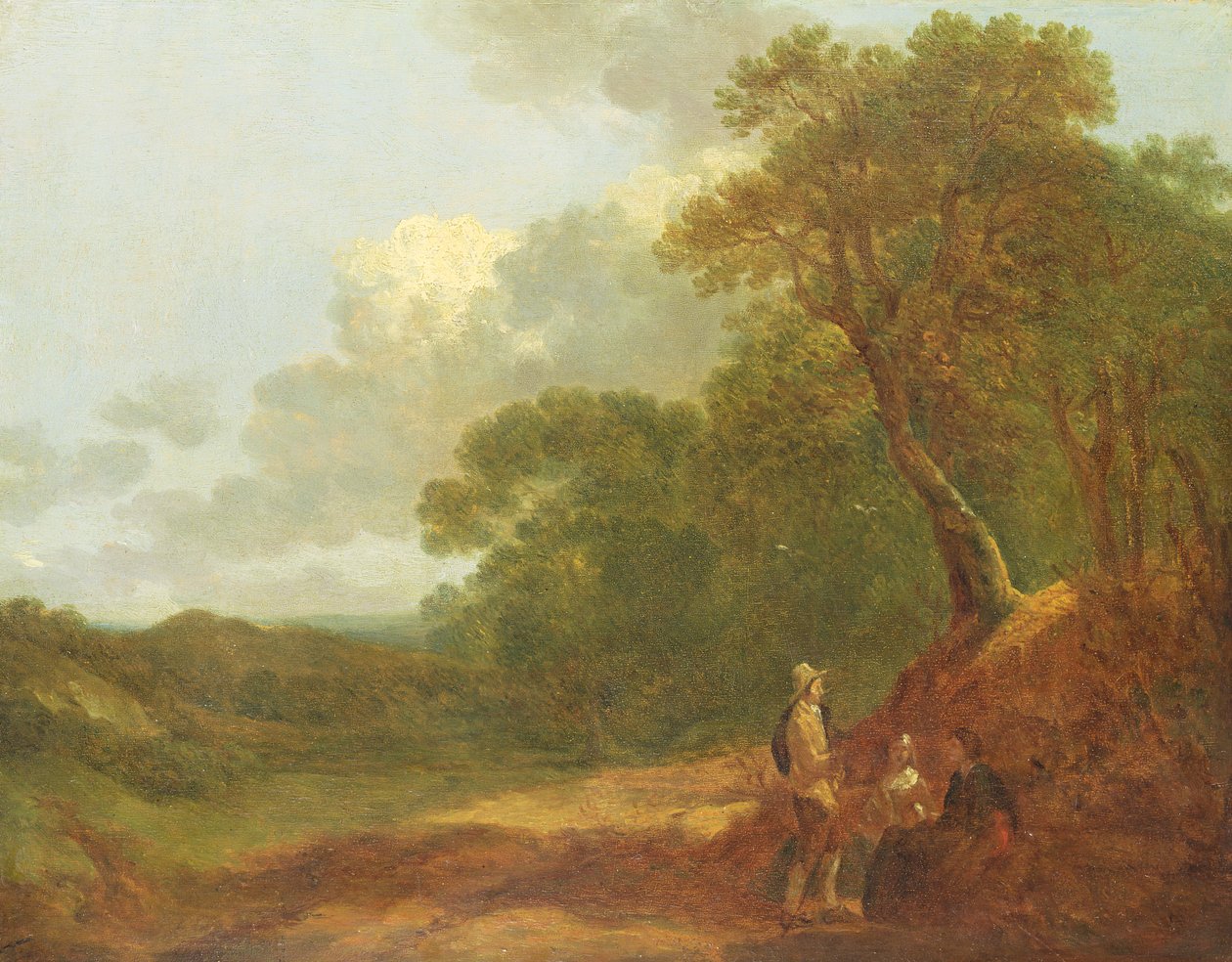 Erdős táj két ülő nővel beszélgető férfival alkotó: Thomas Gainsborough