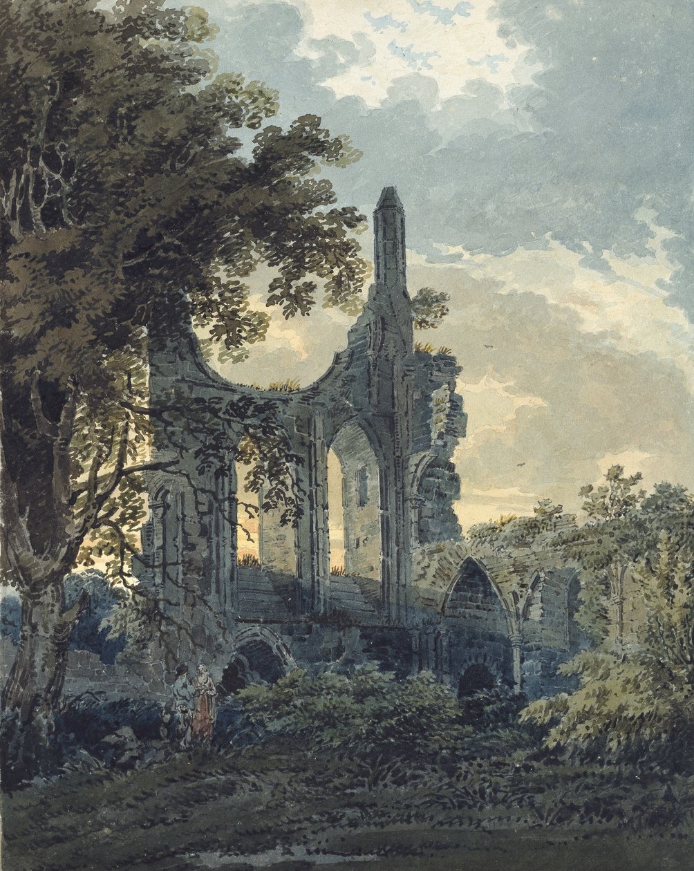 Byland Abbey, Yorkshire, 1793 körül (akvarell, fekete tintával, grafit jelzéseken át, grafittal érintve) alkotó: Thomas Girtin