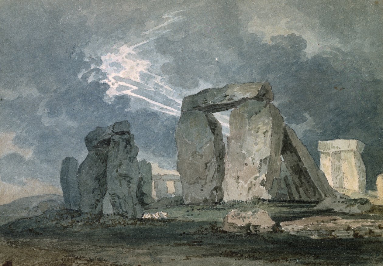 Stonehenge zivatar idején, 1794 körül (akvarell grafitos jelzések fölött, nádtollal érintve) alkotó: Thomas Girtin