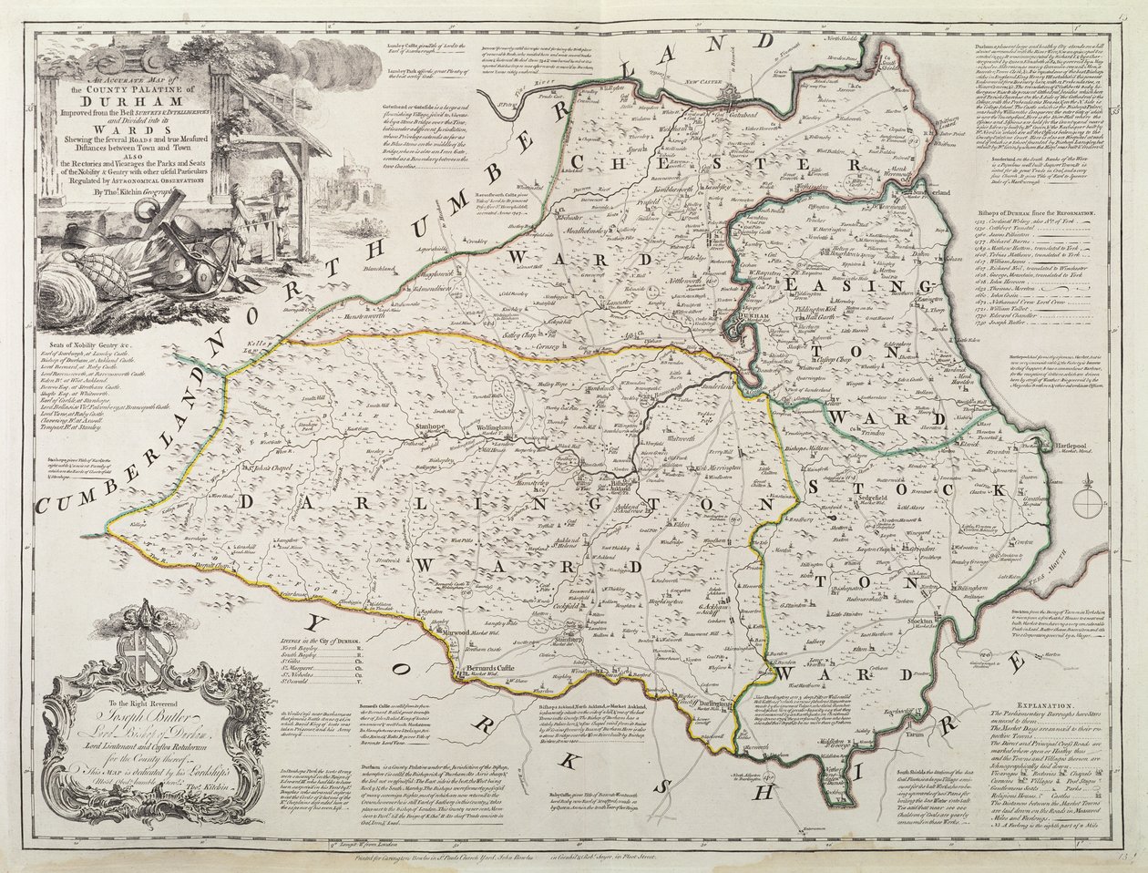 Durham térképe, 1777 (kézzel színezett metszet) alkotó: Thomas Kitchin
