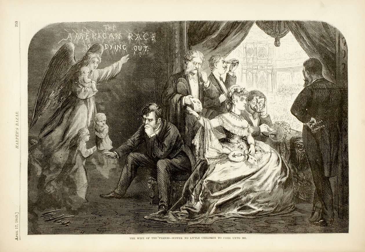 A korabeli feleség - Ne engedjetek hozzám kisgyermekeket, 1869 (fametszet) alkotó: Thomas Nast