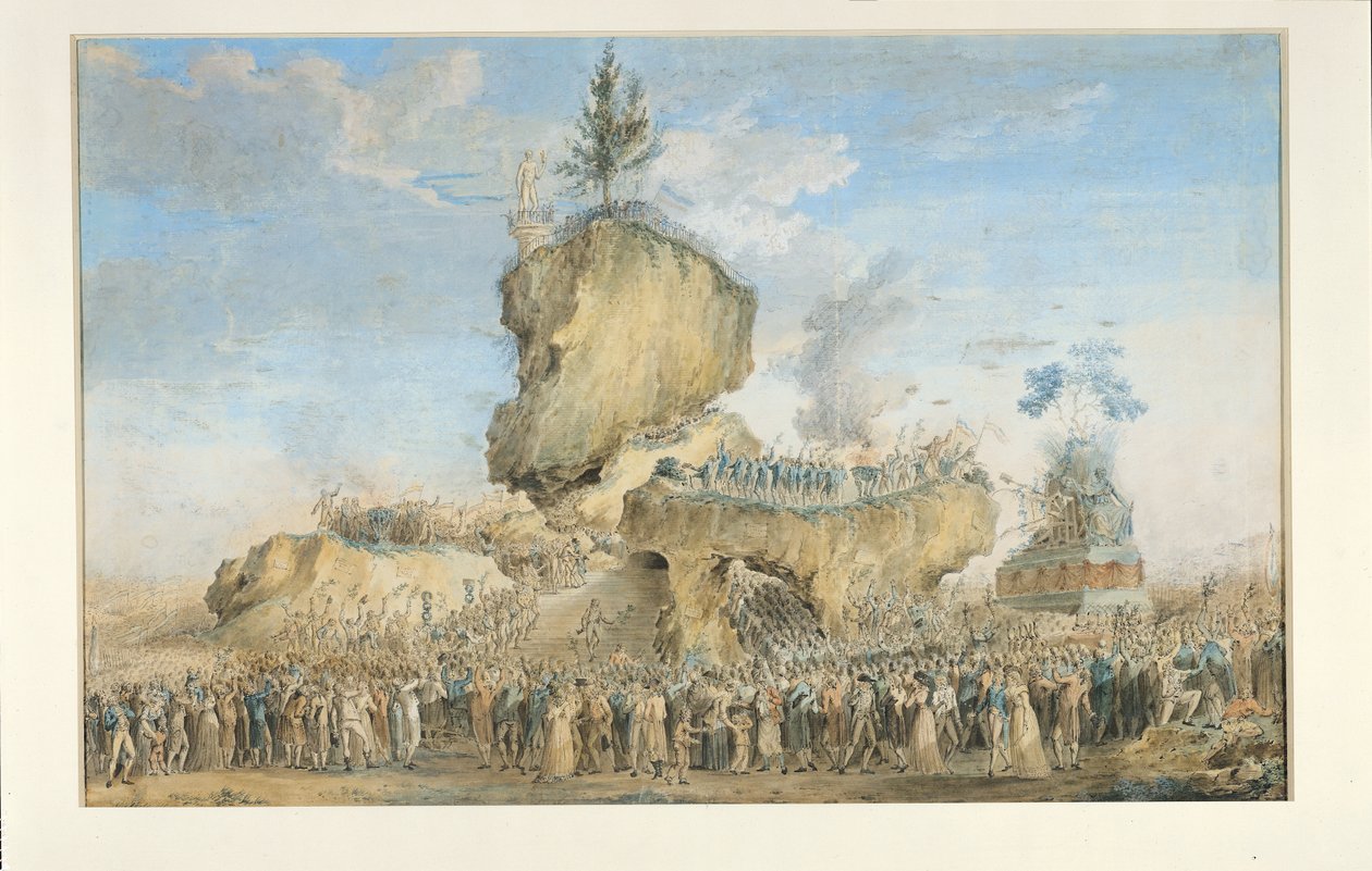 A Legfelsőbb Lény Fesztiválja a Champs-de-Mars-on, 20 Prairial An II (1794. június 8.) (pasztell, gouache és wc papíron) alkotó: Thomas Naudet