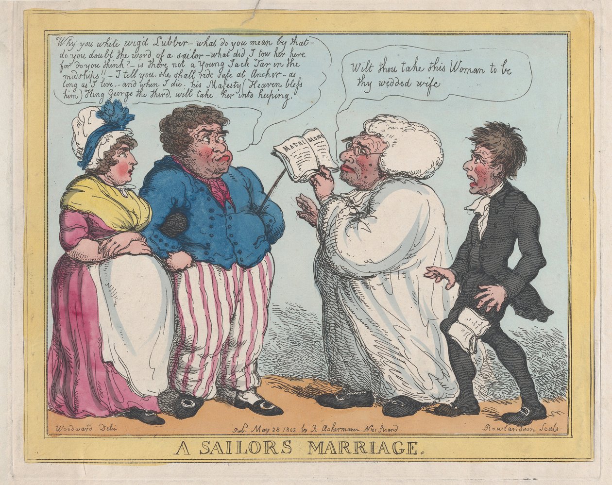 Tengerészek házassága, 1805 (színes rézkarc) alkotó: Thomas Rowlandson