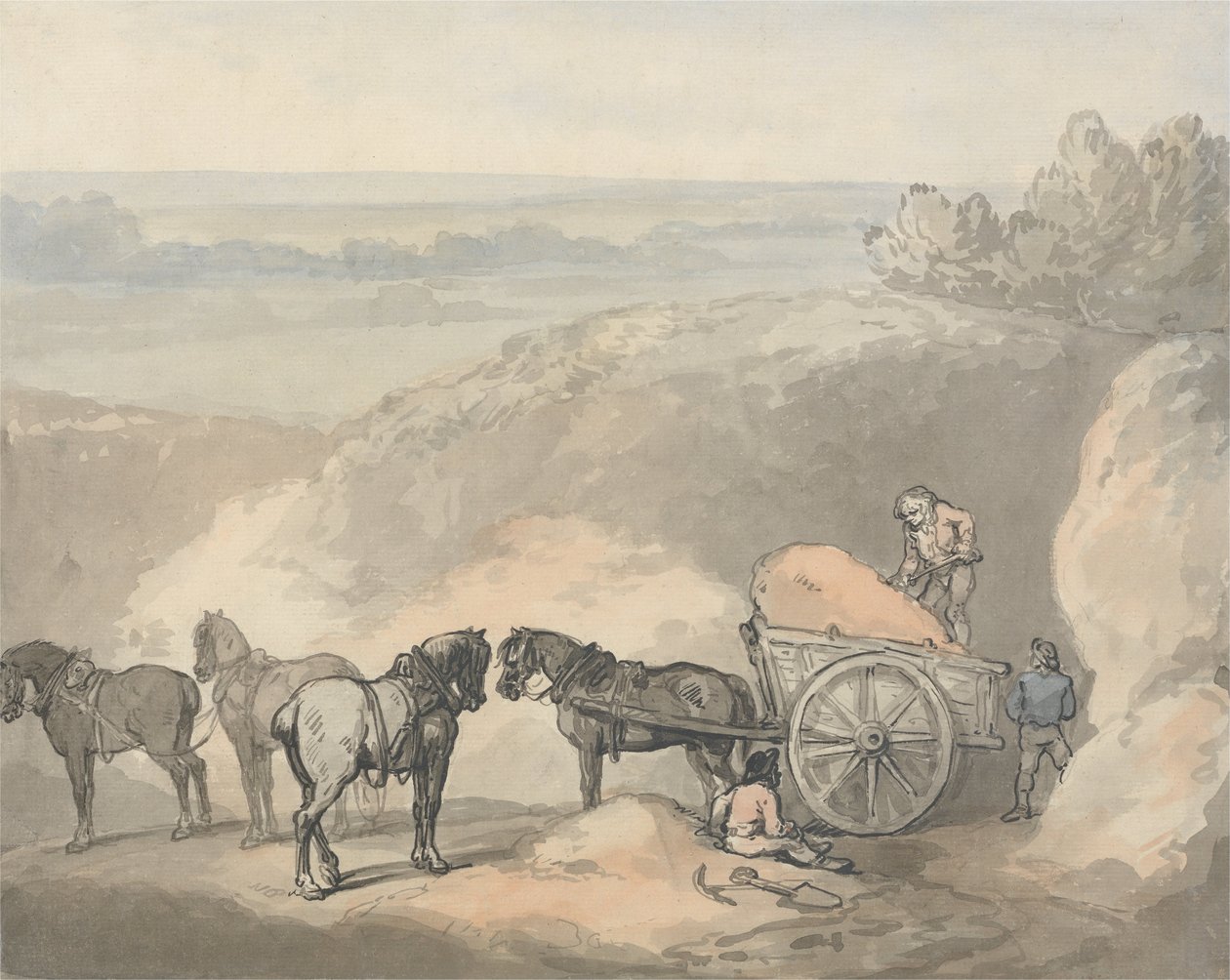 Lovak és szekér a homokozóban alkotó: Thomas Rowlandson