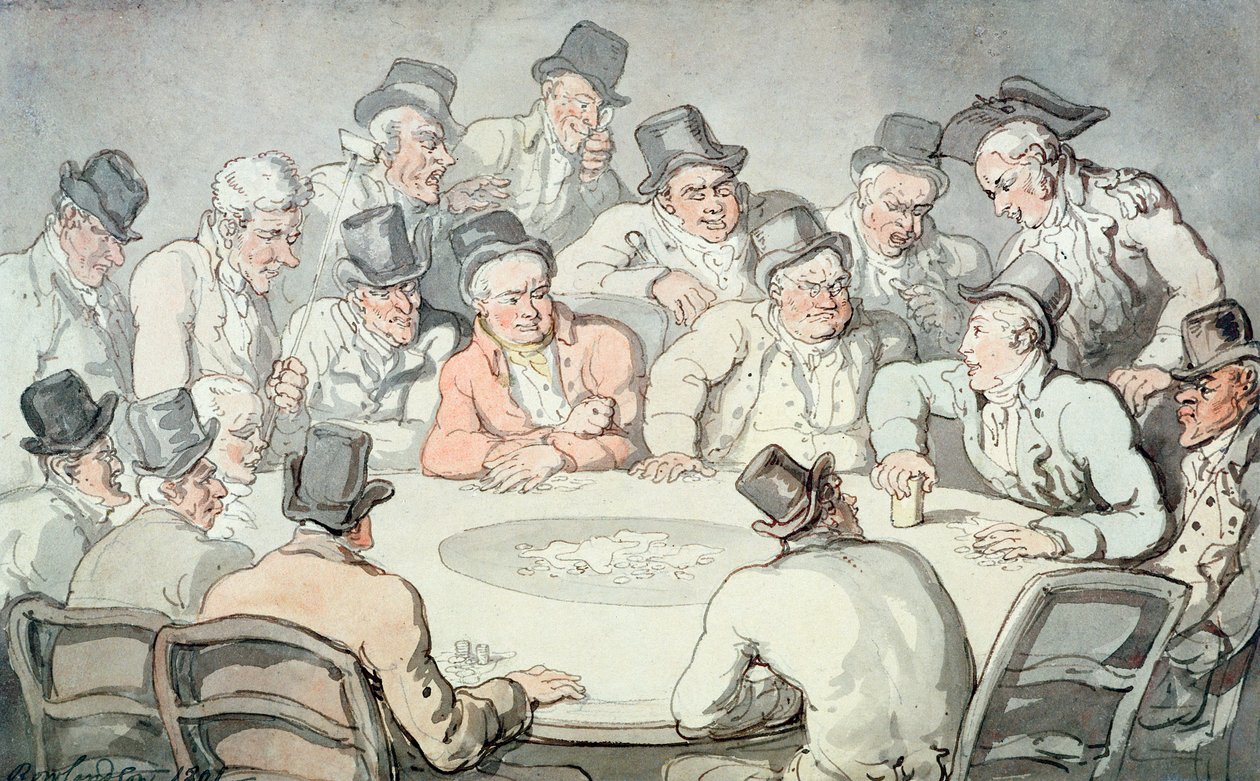 A játékasztal (toll, tinta és wc papíron) alkotó: Thomas Rowlandson