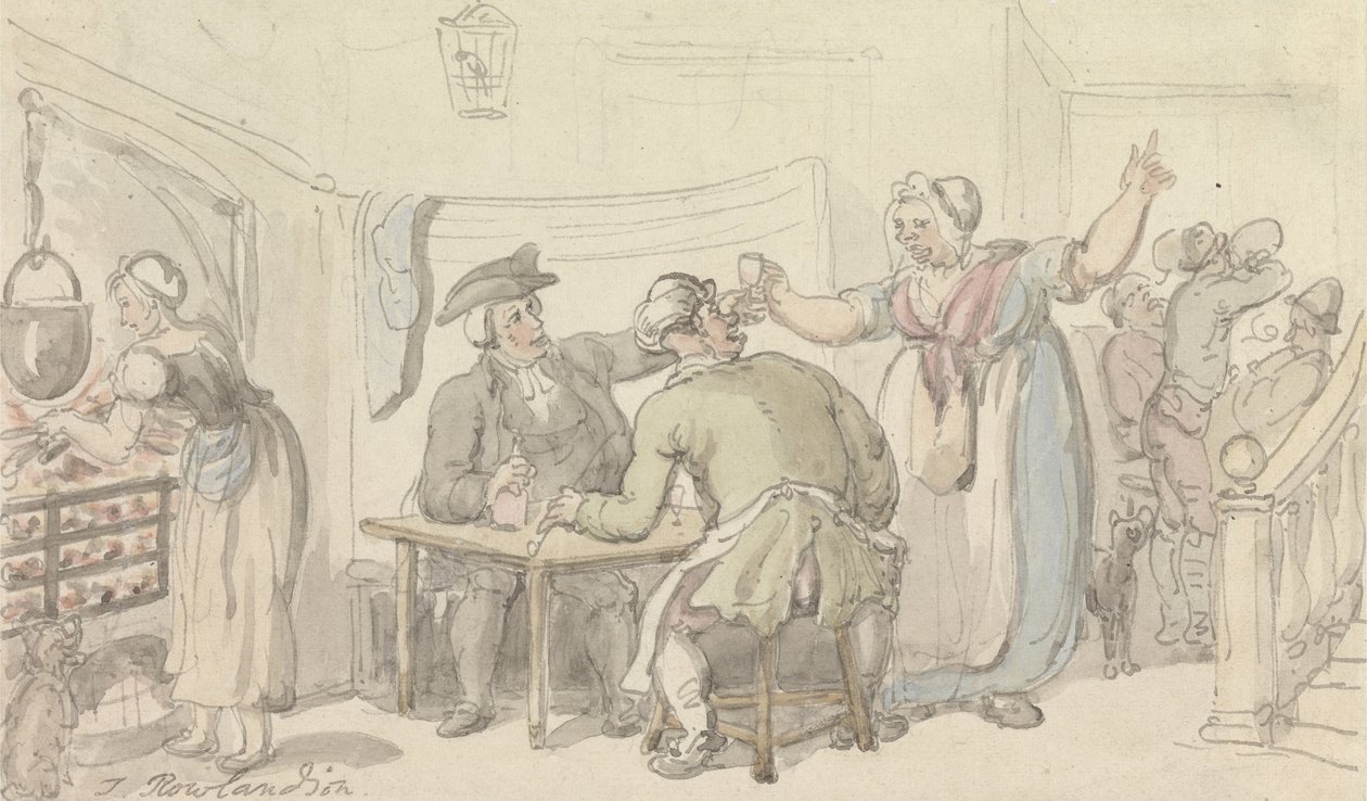 A wakefieldi plébános - A szidalmazó, Oliviáról szóló hírekkel. alkotó: Thomas Rowlandson
