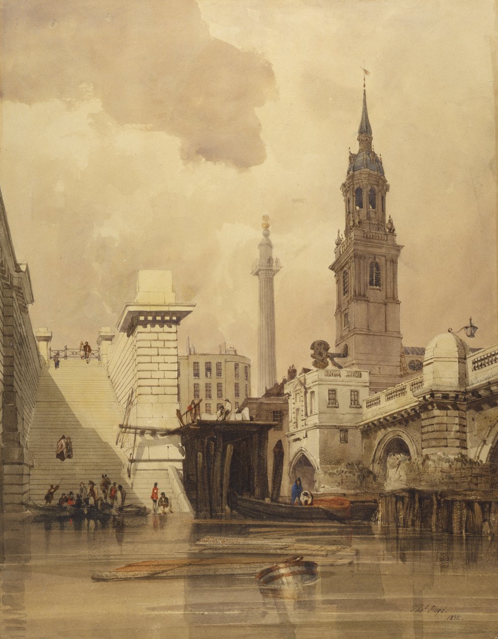 Szent Magnus vértanú templom a London Bridge mellett, a háttérben az emlékmű (wc papíron) alkotó: Thomas Shotter Boys