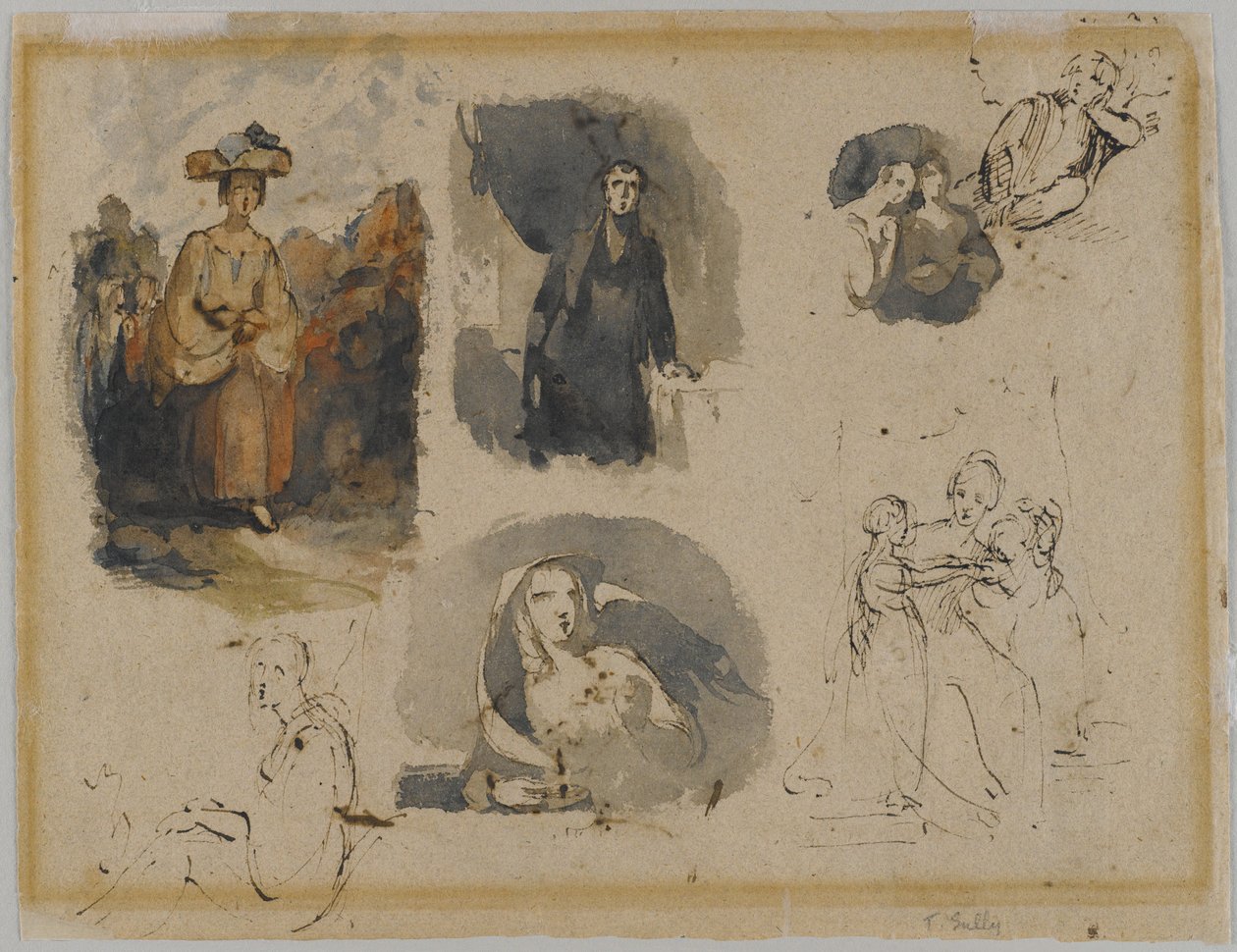 [Név nélkül] (Seven Figure Studies), 1830-as évek (vas gall tinta és wc bézs, közepes súlyú, közepesen textúrájú antik terített papíron) (fordítva) alkotó: Thomas Sully