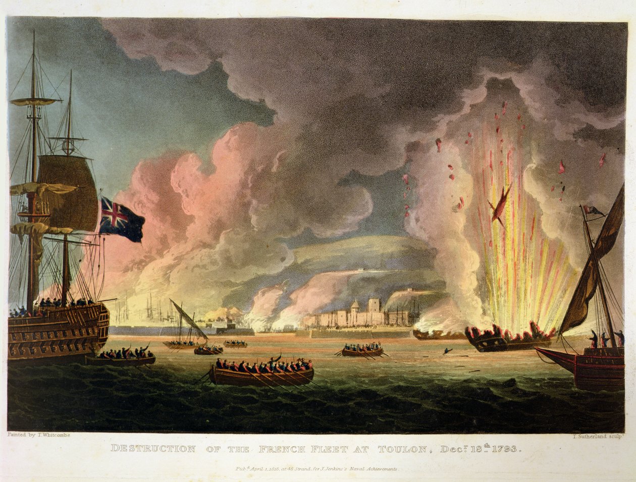 A francia flotta megsemmisítése Toulonban, 1793. december 18., Thomas Sutherland vésette J. Jenkins „Tengerészeti eredményei” című művéhez, 1816 (lásd még: 286303) alkotó: Thomas Whitcombe
