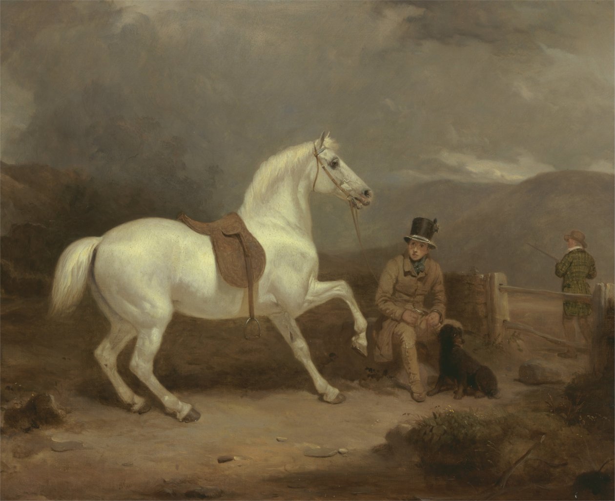 Szürke lövöldözős póni, valószínűleg Johnston King tulajdona, vőlegénnyel alkotó: Thomas Woodward