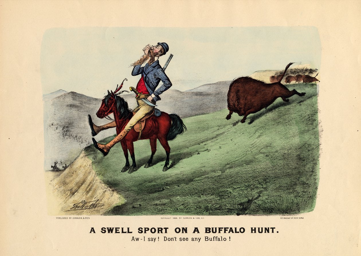 Duzzadó sport bivalyvadászaton, kocsmában. Currier und Ives, 1882 alkotó: Thomas Worth