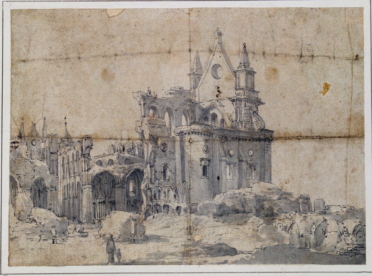 A Szent Pál-székesegyház romjai, 1673 körül (toll és tinta) alkotó: Thomas Wyck