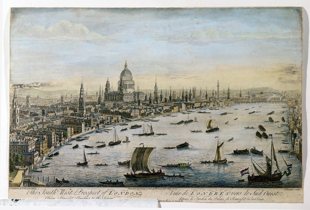 A londoni South-West Prospect a Somerset Gardensből, Thomas Bowles metszete, 1750. május 1-jén megjelent alkotó: Thomas Bowles