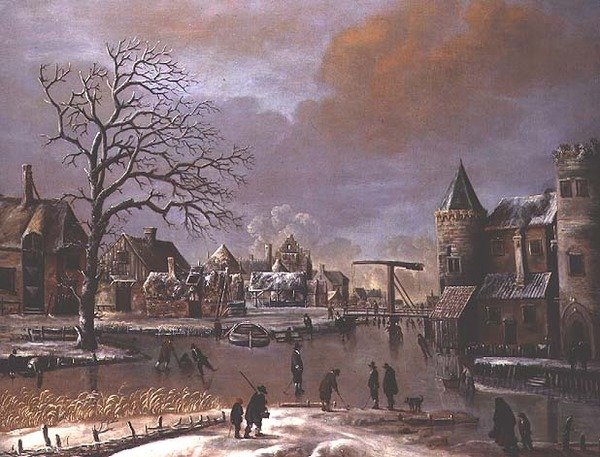 Korcsolyázók a befagyott csatornán alkotó: Thomas Heeremans
