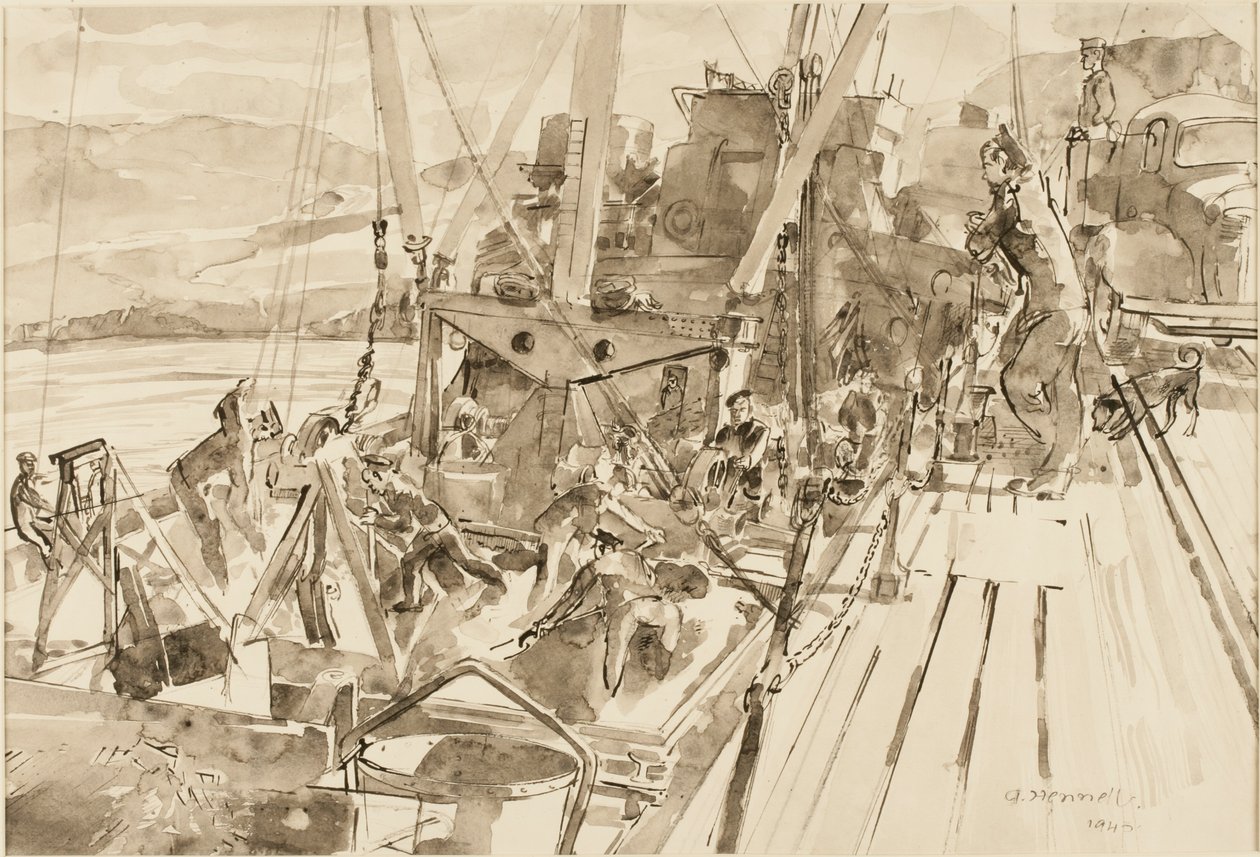 Szén kirakodása, Hvitanes (tinta papíron) alkotó: Thomas Barclay Hennell