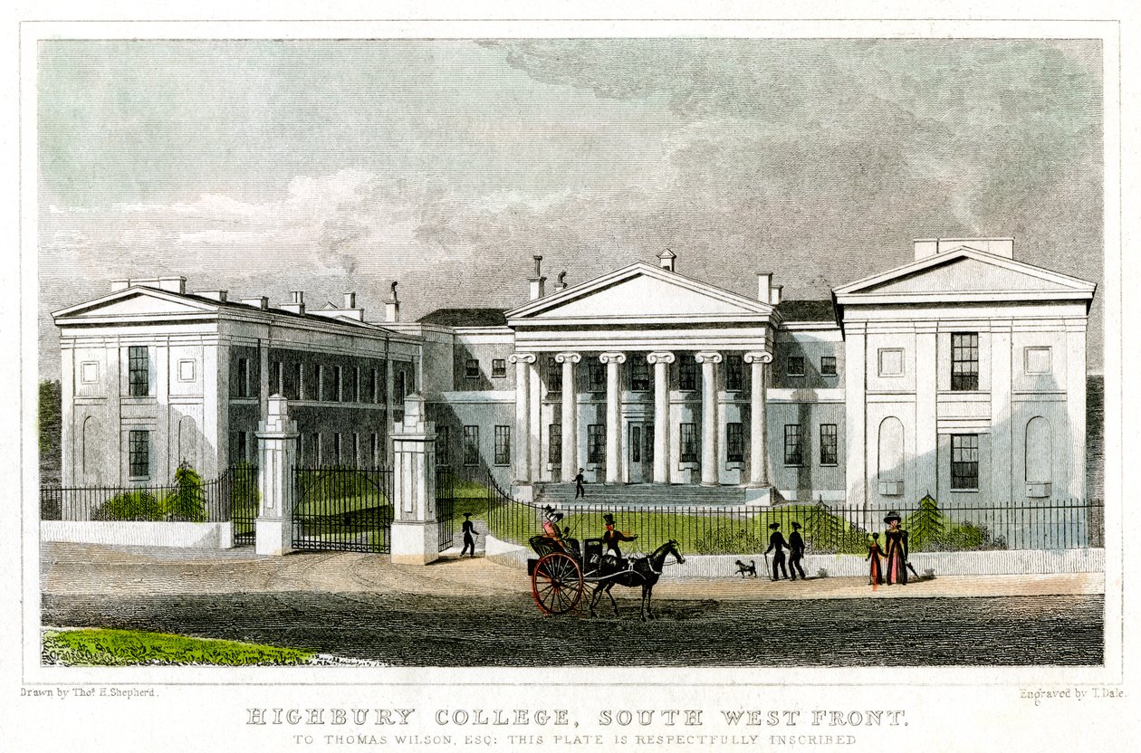 Highbury College, délnyugati front, Islington, London, 1827. alkotó: Thomas Dale